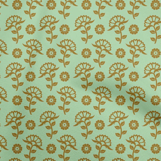 oneOone Rayon Green Fabric Asian Floral Block Craft Projects Decor Fabric Printed By The Yard 56 Inch Wide