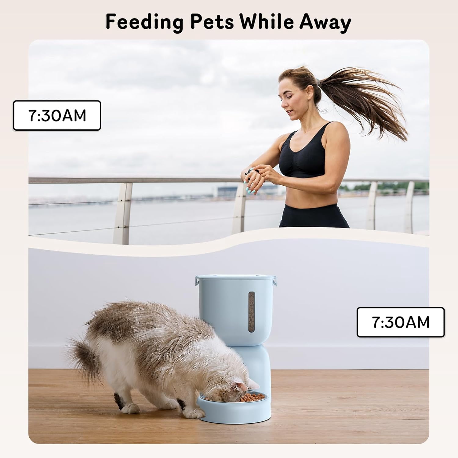 Automatic Cat Feeder and Water Dispenser FW1, Wire or Battery Cat Food Dispenser Timer Pet Feeder - Locking Lid, Desiccant Bag, Programmable Portion Control, 4 Daily Meals, 10s Voice Recorder-Blue