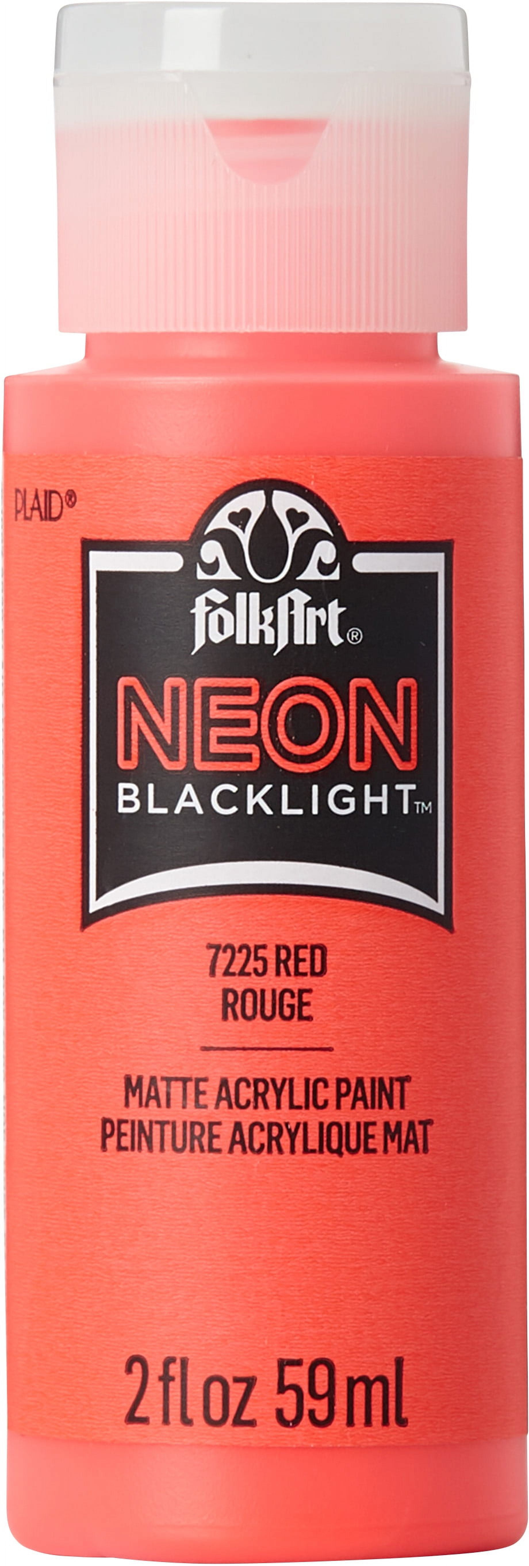 (4 pack) FolkArt Neon Blacklight Acrylic Craft Paint, Matte Finish, Red, 2 fl oz