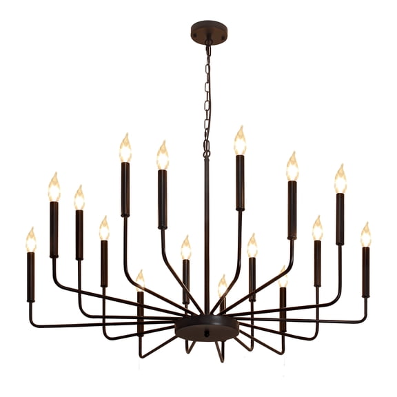 16-Light Classic Black Candle Chandelier for Dining Room, Foyer & Living Room