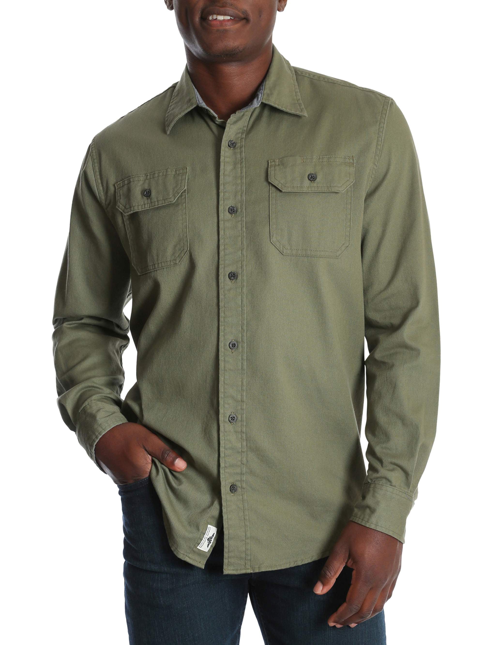 Wrangler Men's and Big & Tall Long Sleeve Stretch Twill Shirt, up to ...