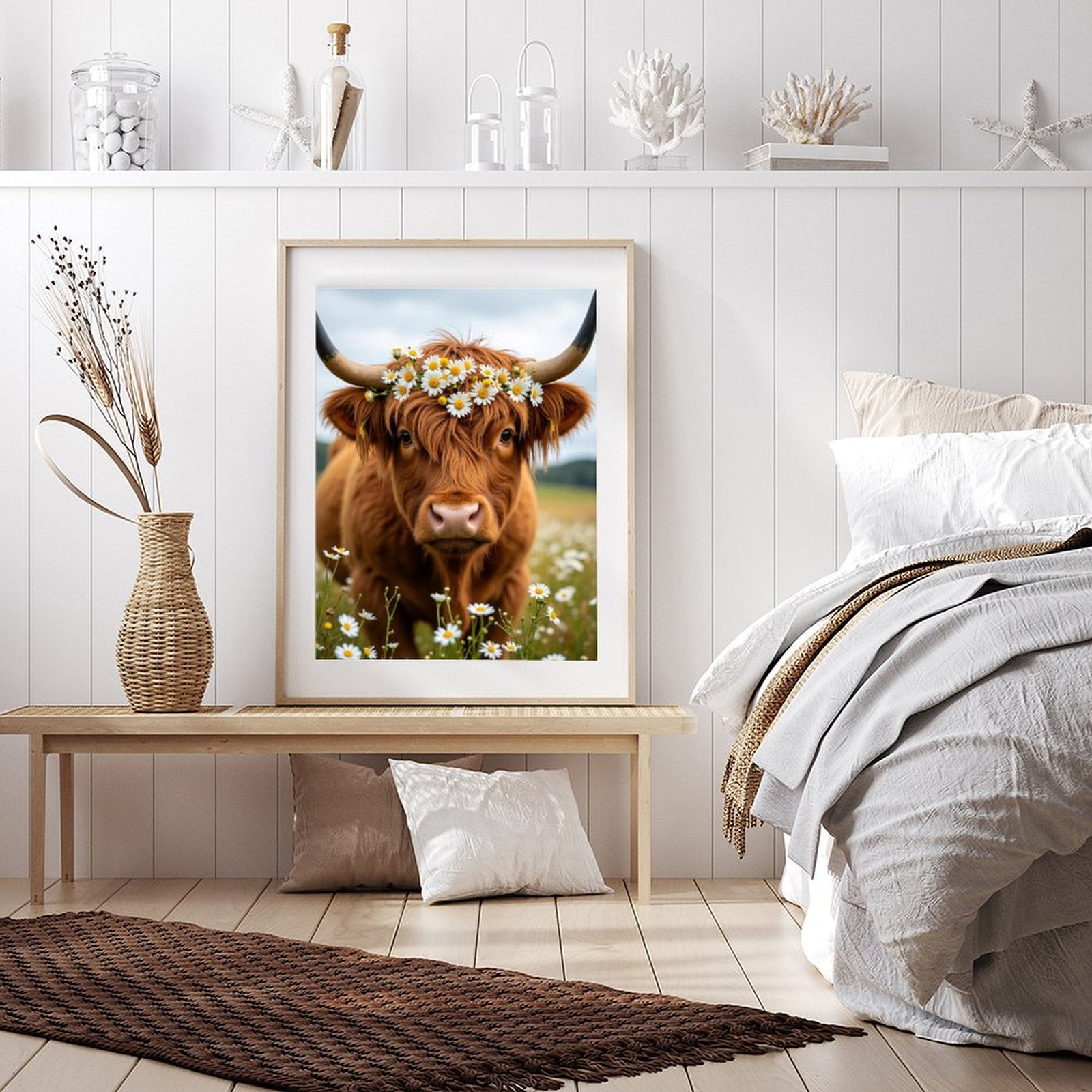 Diamond Art Kits for Adults - 5d Cow With Daisy Crown In Meadow Diamond Painting for Adults, Diamond Art for Adults Beginners, Diamond Painting Kits for Adults for Home Wall Decor