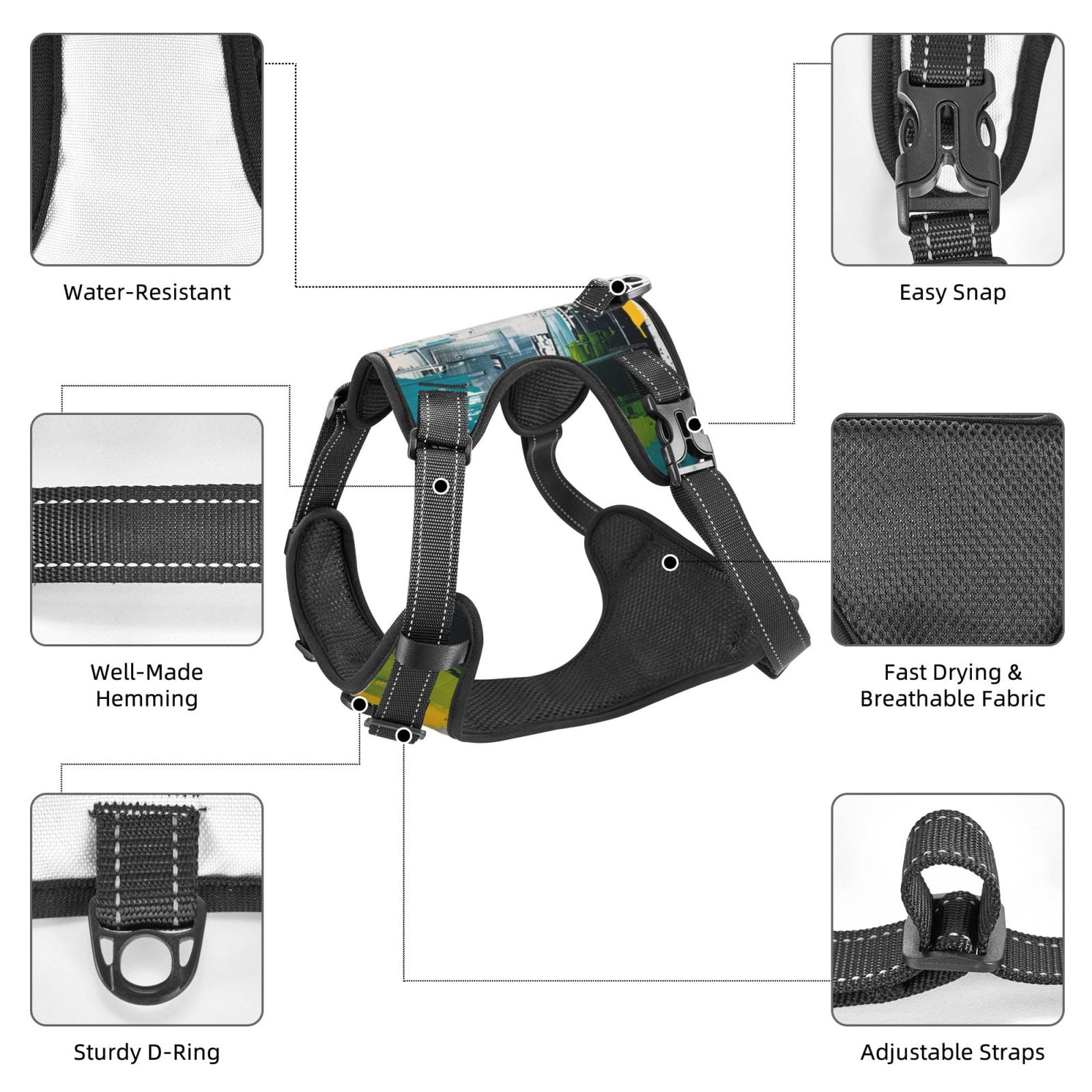 Vsdgher Abstract Brushstrokes Green Blue Dog Harness, No-Pull Pet Harness, Dog Vest, Pet Vest for Small to Large Dogs-Large