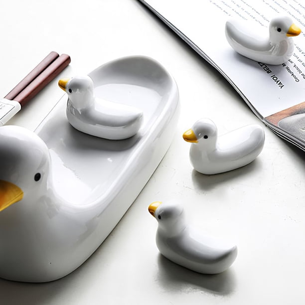 6Pcs Cute Duck Shape Chopstick Rest Spoon Holder Set Fork Stand