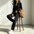 thumbnail image 6 of BRELIL Women's Two Piece Outfits Long Sleeve Pullover Tops Elastic Waisted Wide Leg Pants Casual Lounge Sets Solid Boho Vacation Travel Tracksuit Loungewear, Black S, 6 of 7