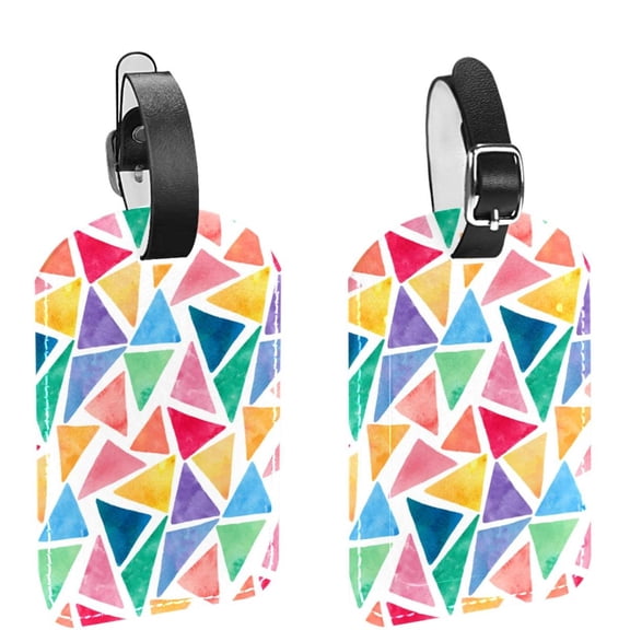 Square 2Pack PU Leather Triangles Pattern Cruise Luggage Tag with Privacy Cover and Name ID Tag for Travel Handbags Backpacks Luggage Tags