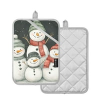 Yayeee Pot Holders Kitchen Heat Resistant with Pocket 7"x9.8" Cotton Oven Cooking Hot Pads, Snowman Family