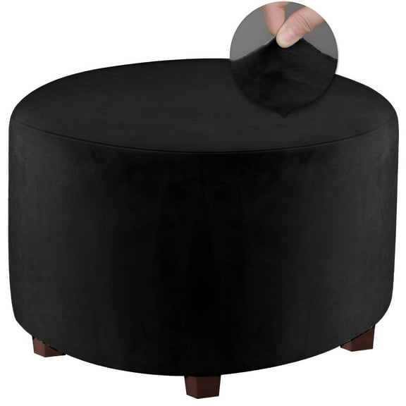 AUQ Ottoman Footrest Covers,360°Stretch Ottoman Cover Square,Footstool Cover,S,Black