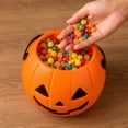 thumbnail image 5 of Kumdkdwn Halloween Pumpkin Candy Bucket – 4.7" Plastic Trick or Treat Pail – Classic Jack-o'-Lantern Candy Holder with Handle for Party Favors, Fall Decor & Kids Costumes, 5 of 7