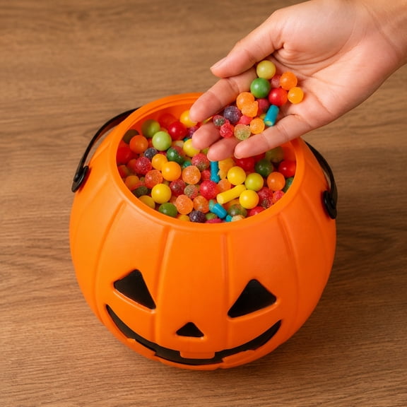 Yardvibe Plastic Pumpkin Bucket, 4.1"x4.7" Halloween Small Capacity Pumpkin Candy Holder for Halloween Home Decor, Halloween Party Supplies (S)