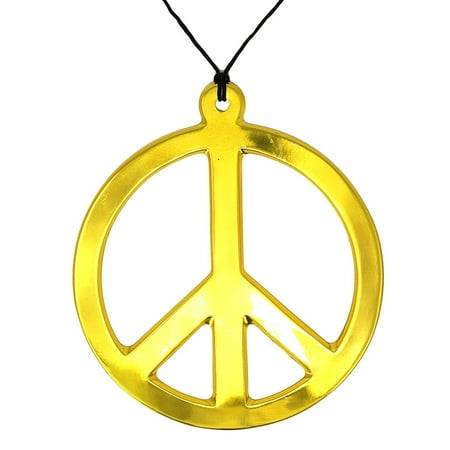 Skeleteen Hippie Peace Sign Medallion - 1960s Gold Peace Symbol Necklace Costume Accessory - 1 Piece