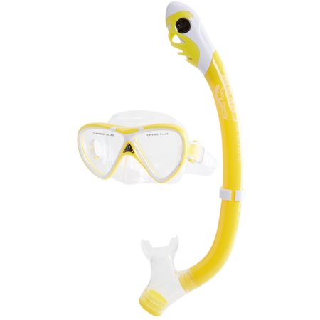 UPC: 0843607086899 | Cressi Pegaso Mask and Iguana Dry Snorkel Junior Combo – Yellow/White