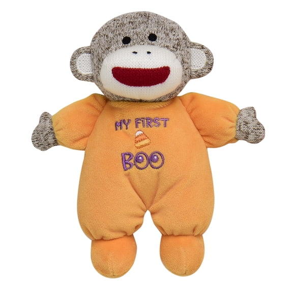 Halloween 9 inch Sock Monkey Plush Rattle, My First Boo