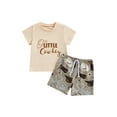 thumbnail image 2 of Aojekbee Baby Boys Shorts Set, Short Sleeve Letters Print T-shirt with Boot Print Shorts Summer Outfit, 2 of 10