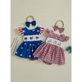 thumbnail image 3 of BemeyourBBs Toddler Baby Girls 4th of July  Outfit Summer Smocked Rompers Dress Patriot Independence Day Clothes Star Print Fly Sleeve Bodysuits Jumpsuits Playsuit Dress with Headband, 3 of 9
