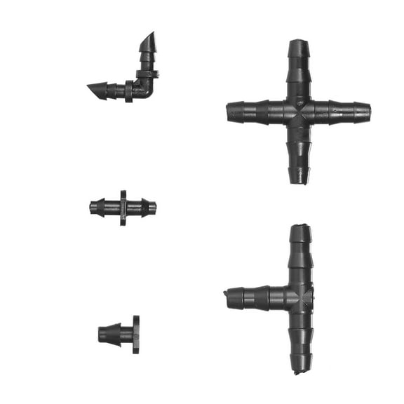 250 Pieces Irrigation Fitting Kit Drip Irrigation Barbed Connectors Compatible With 1/4 Inch Water Hose Connectors For Garden Lawn Drip Systems30 4-Way Coupling, 30 Elbows, 90