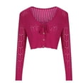 thumbnail image 4 of Uootdi Hollow Tie Front Cropped Cardigan Sweaters for Women Fall Long Sleeve V-Neck Button Up Gift Knitted Versatile Outerwear Cover Up, 4 of 7