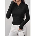 thumbnail image 3 of PRETTYGARDEN Womens Long Sleeve Shirts Fall V Neck Cross Wrap Going Out Top Ribbed Ruched Fitted Business Casual Clothes, 3 of 8