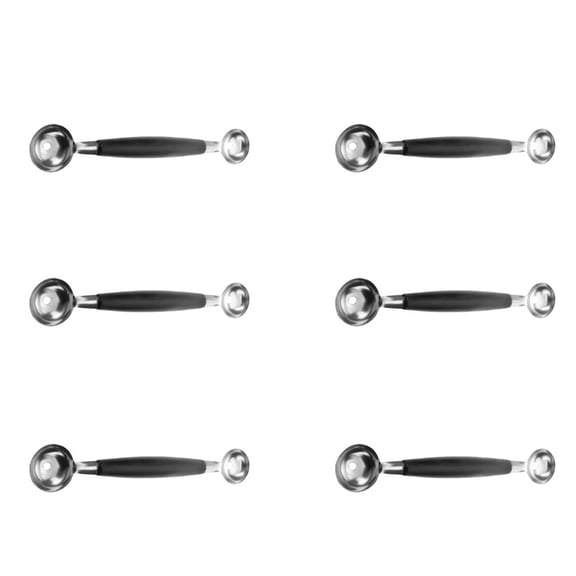 6X Double Ended Headed Fruit Icecream Ball Spoon Melon Baller Parisienne Scoop 30mm,6 x double melon baller,silver & black