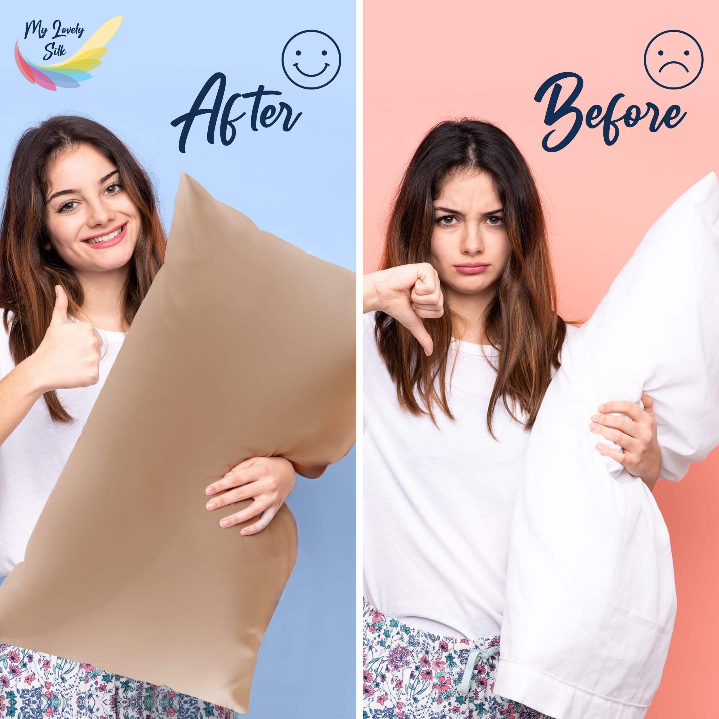 My Lovely Silk Pure 6A Silk Pillowcase - 51 x 92 cm, Natural Silk Pillow Case For Hair and Skin, Hypoallergenic and Breathable Silk Pillow Cases For Women, Double Sided 22 Momme Silk, Durable, Standar