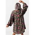 thumbnail image 5 of Women's Green Floral Print Split Neck Bubble Sleeve Shift Mini Dress | [ZhiHiMeRi] | L, 5 of 5