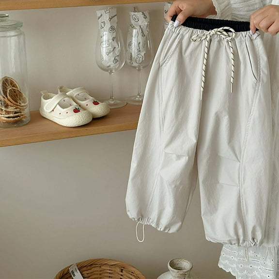 SNKSDGM Anniversary Girls Parachute Pants for Outdoor Activities Casual Comfortable Elastic Waist Long Trousers for Toddlers and Kids