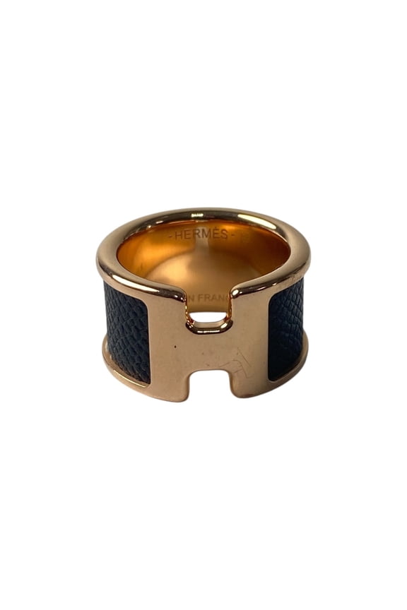 Pre-Owned Hermes Herms Olympe GM Madame Veau Ring in Black (Good)
