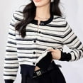 thumbnail image 4 of BUYISI Casual Black And White Striped Long Sleeve Cardigan Sweater White S, 4 of 5