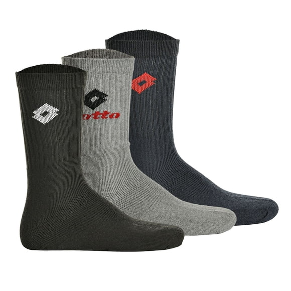 Calcetines LOTTO 3 Pares de Tenis Unisex, Calcetines Deportivos Terrycloth, Unicolor Negro/Gris/Azul 35-38