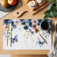 thumbnail image 2 of Navy Blue Spring Floral Placemats Set of 6 Farmhouse Butterfly Watercolor Place Mats Indoor Wipeable Table Mats Washable Cloth Dining Table Placemats for Kitchen Holiday Party Home Decor 13x19 Inch, 2 of 9