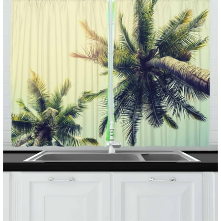 Palm Tree Curtains 2 Panels Set Coconut Trees On Tropical Beach