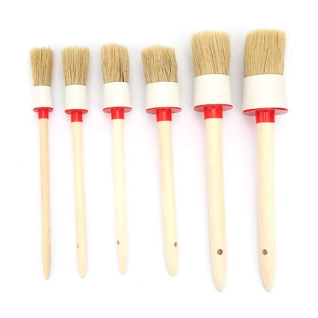 Car Detailing Brush Wax Brushes Round Wooden Handle Pig Hair Auto Detailing Oil Painting Set for Cleaning Motorcycle Automotive Furniture Chalk Paint