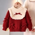 thumbnail image 6 of Crunowin Girls Pullover Knit Sweater Round Neck Long Sleeve With Bow Winter Kids Casual Outerwear Tops Red Size 1T, 6 of 8