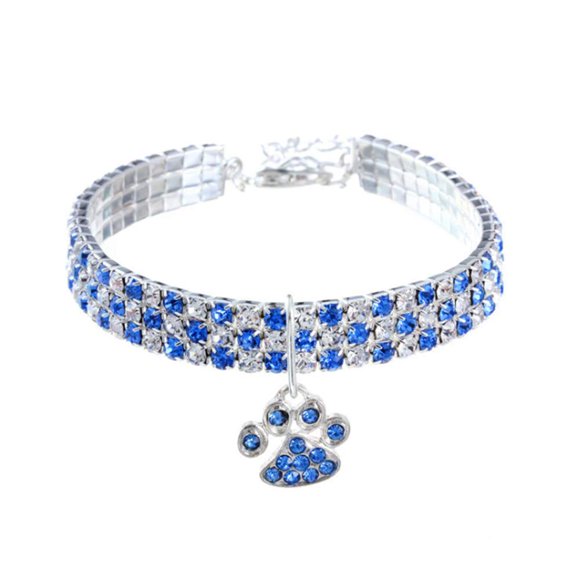 Pet Collar With Diamonds, Adjustable Crystal Diamond Elastic Heart Claw Pendant Wedding Cat And Dog Small Pet Necklace Jewelry（S 20cm，Blue）