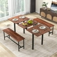 thumbnail image 4 of Costway 3 Piece Dining Table Set for 4-6  63"Kitchen Table with 2 Benches Metal Frame Walnut, 4 of 10