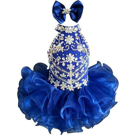Jenniferwu G284-6 Infant Toddler Baby Newborn Little Girl's Pageant Party Birthday Dress Blue Size 3-6M