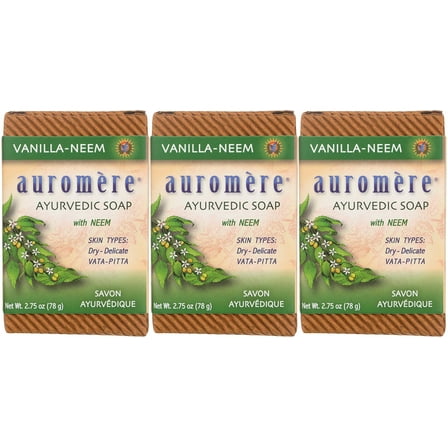 Auromere Ayurvedic Bar Soap, Vanilla Neem - Eco Friendly, Handmade, Vegan, Cruelty Free, Natural, Non GMO (2.75 oz), 3 pack