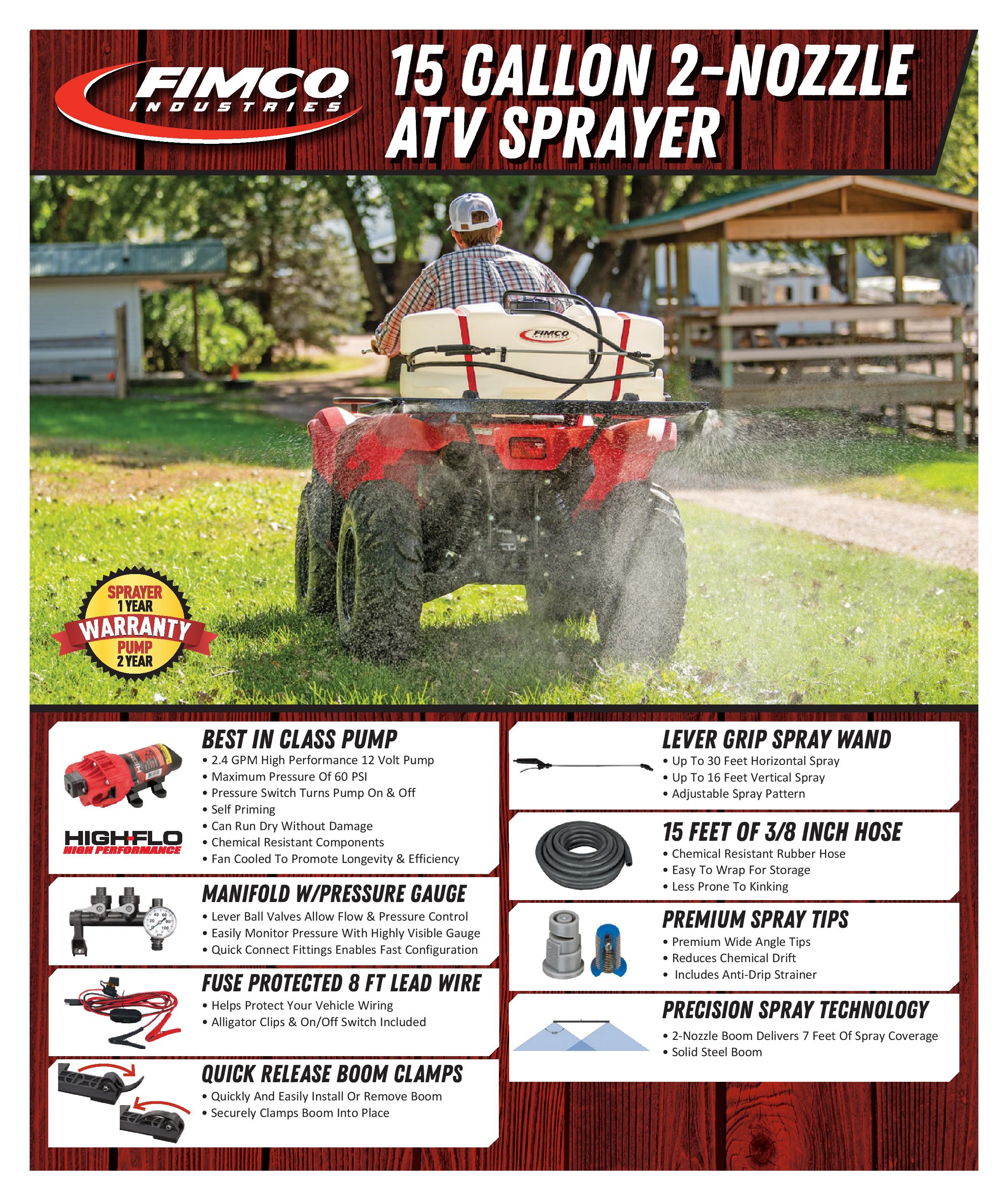 FIMCO High-Flo 5151087 2.4 GPM 12V ATV Sprayer Pump – 60 PSI, 2.4 Gallon