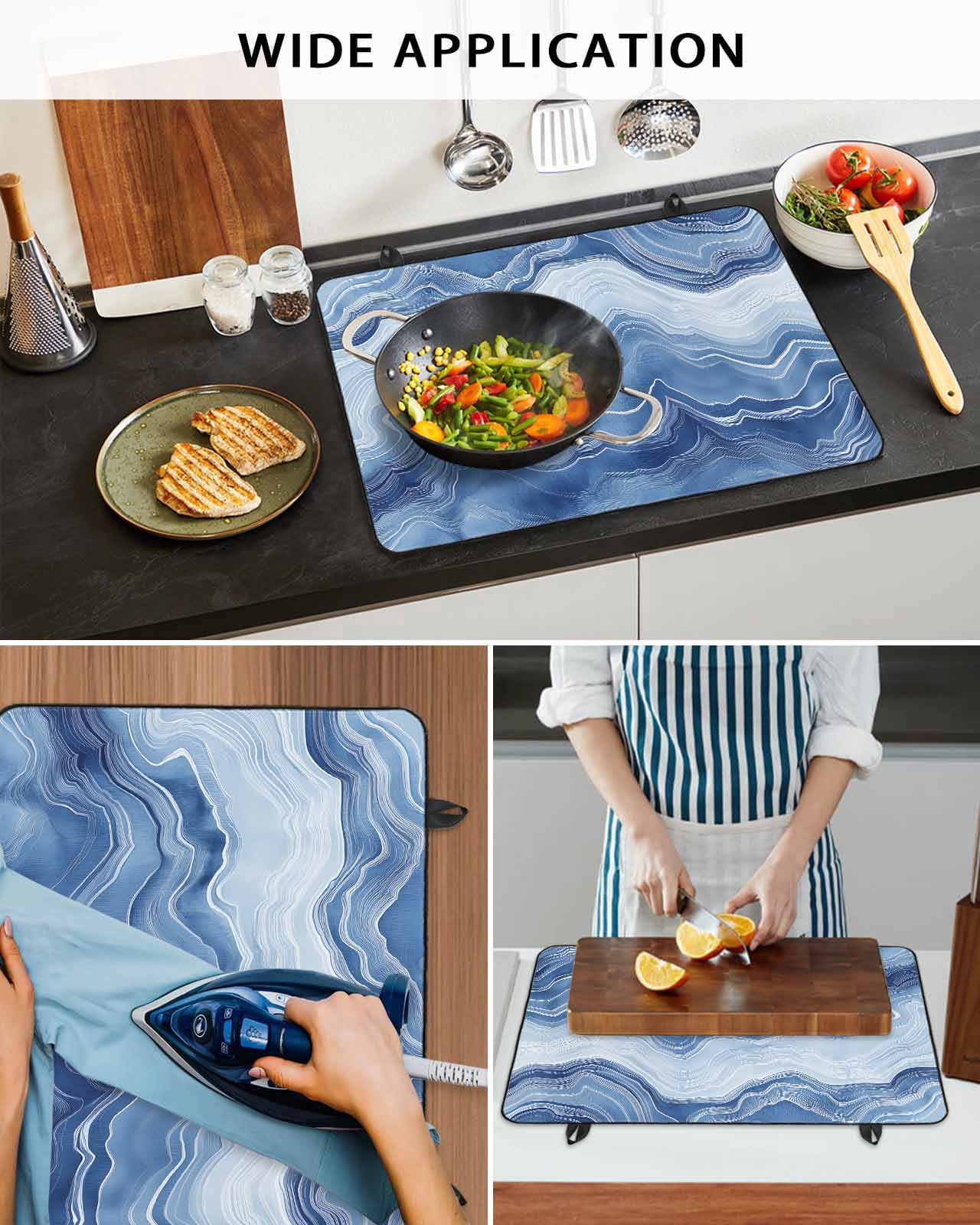 nqOlkjepod Large Induction Cooktop Protector Mat 24"x21", Blue Marble Stove Top Covers for Electric Stove, Modern Farmhouse Ombre Abstract Pattern Stove Burner Cover Mats, Glass Top Stove Cover
