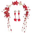 thumbnail image 1 of CHAO Joyería nupcial Tiara nupcial Flor con flecos rojos Diadema para el cabello, 1 of 4