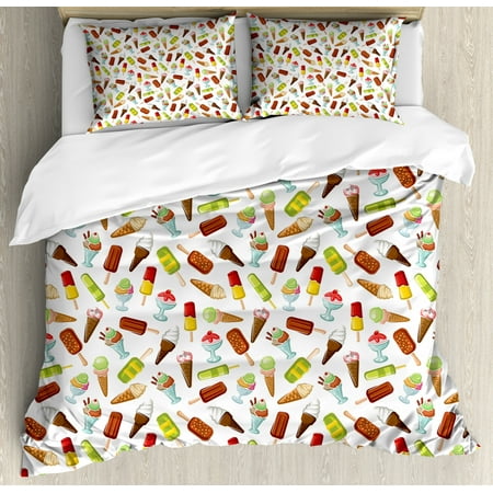 Ice Cream King Size Duvet Cover Set Frozen Desserts In Wafer Cone