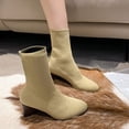 thumbnail image 6 of Symoid Chelsea Boots for Women Winter Knit Sock Boots Chunky Trendy Mid-calf Boots- Khaki 6.5, 6 of 8
