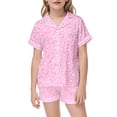 thumbnail image 2 of LIIPEE Summer Pajamas For Girls Cute Heart Graphic Short Sleeve Flat Collar Blouse And Shorts Pajama Set 2 Piece Kids Casual Sleepwear,4-5 Years, 2 of 5