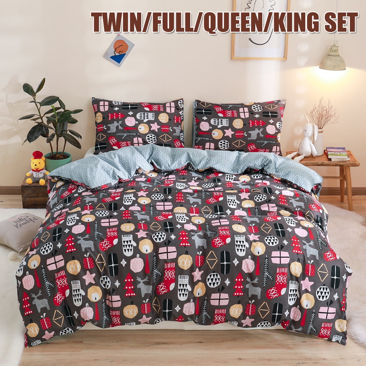 Duvet Cover Twin Full Double Queen King Toddler Charcoal Stonewashed Cotton Duvet Cover Christmas Bedding Set Duvet Cover With Buttons