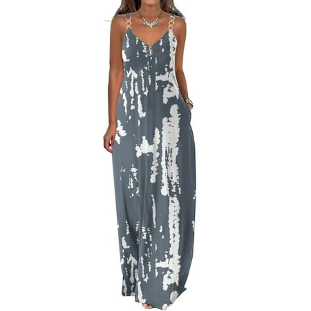 

Giligiliso Clearance Summer Dresses For Women 2023 Summer Dresses For Women Casual Boho Printed Hoop Sling Beach Long Maxi Dress With Pockets