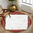 thumbnail image 3 of Christmas Poinsettia Round Rug 5ft Washable Circle Kitchen Rugs Non Slip Xmas Botanical Pine Cones Red Plaid Large Area Rug Indoor Floor Carpet for Bedroom Living Room Home Office Dining Room Nursery, 3 of 8