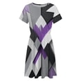 thumbnail image 4 of Purple Black Grey Abstract Sundress Short Sleeve Dress Summer Women Clothes Dress for Women Dresses, 4 of 7