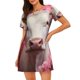 thumbnail image 1 of Disketp Flower White Cow para Camisón Corto de Manga Corta para Mujeres, Camisón Cómodo con Escote Redondo, Bonito y Confortable, 1 of 6