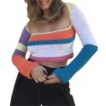 thumbnail image 1 of SAYOO , prendas de punto caladas para mujer, blusas cortas de manga larga con cuello cuadrado de colores variados SAYOO Moda, 1 of 6