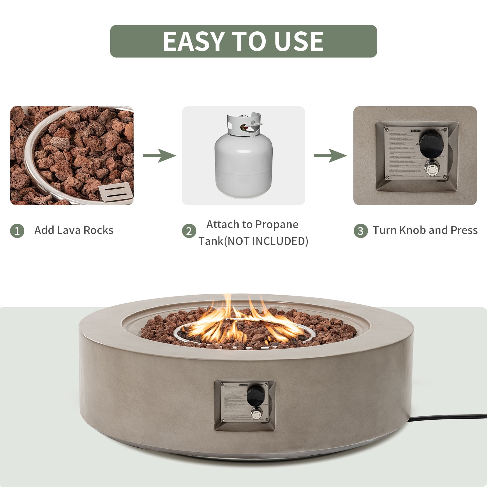 VENTOPYR Outdoor 41-inch Propane Concrete Fire Pit Coffee Table